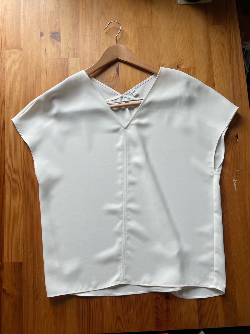 White V-Neck Short Sleeve Top with Back Strap De